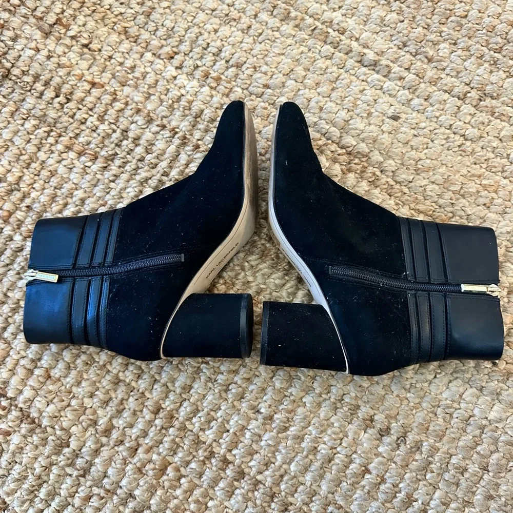 KARL LAGERFELD FRIEDA ANKLE BOOT IN SUEDE AND LEATHER BLACK SIZE 8.5